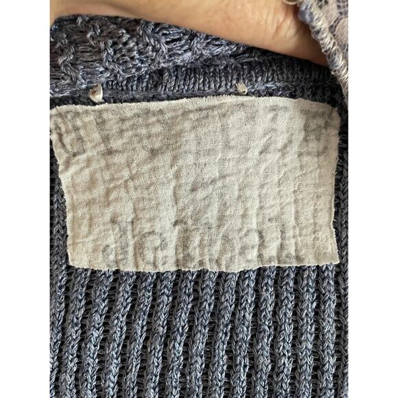 Upcylce Boho Sweater Womens M Blue Patchwork Lagenlook Cardigan Linen Knit - Picture 5 of 11